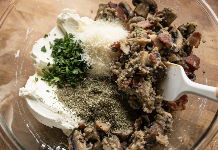Champignons Farcis au Fromage Frais, Ail, Lardons et Parmesan_3