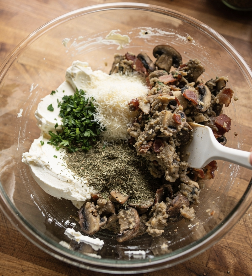 Champignons Farcis au Fromage Frais, Ail, Lardons et Parmesan_3