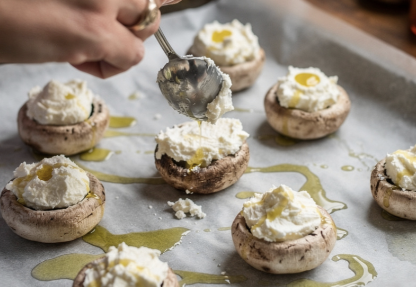 Champignons Farcis au Fromage Frais, Ail, Lardons et Parmesan_4