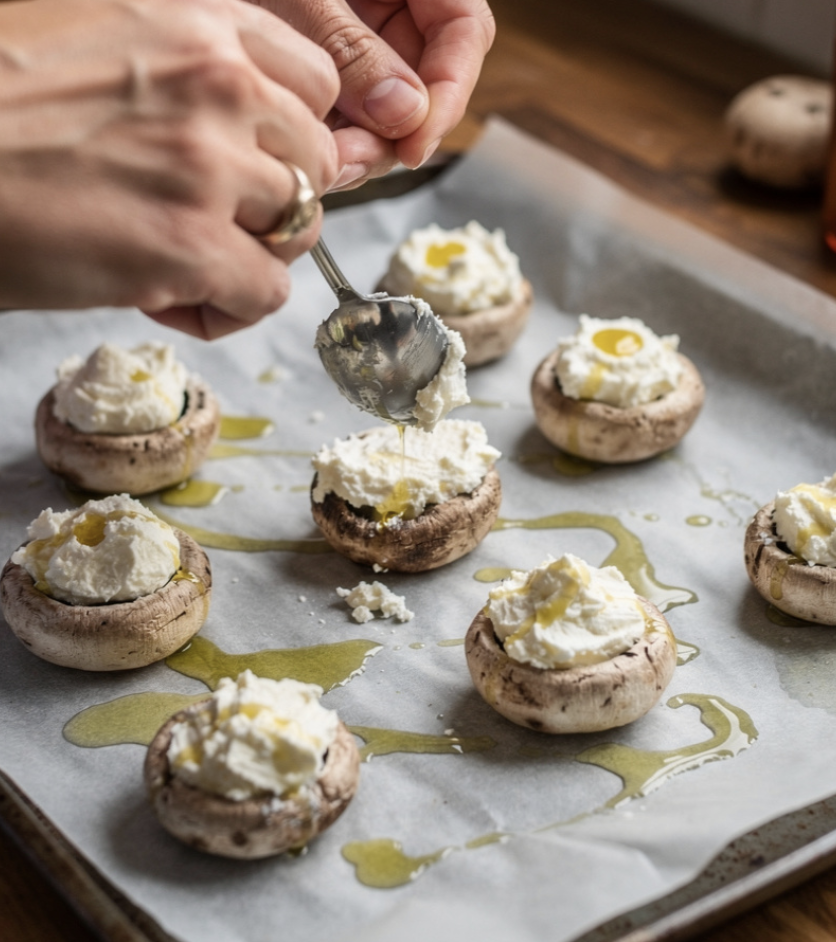 Champignons Farcis au Fromage Frais, Ail, Lardons et Parmesan_4