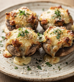 Champignons Farcis au Fromage Frais, Ail, Lardons et Parmesan
